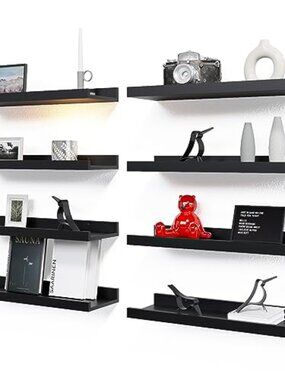 New Floating Wall Mounted Shelves, 8pc Set with Lip Black Nursery Book Shelves